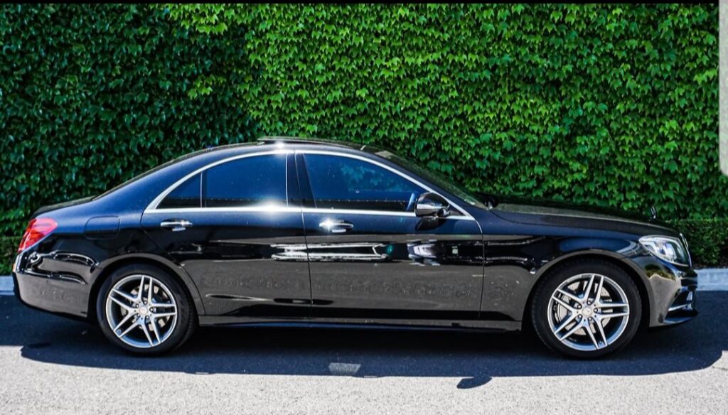 Black Mercedes E-Class from our luxury fleet offering elegance and comfort.