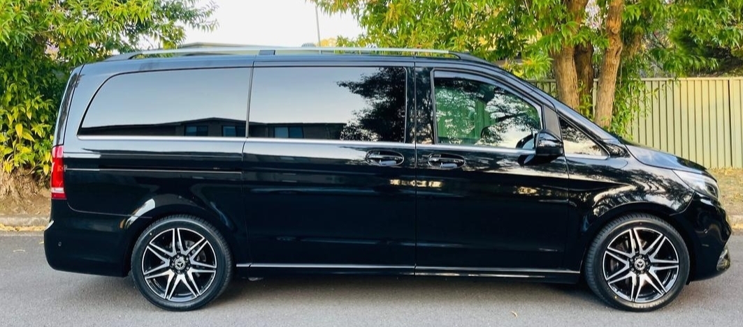 Black Mercedes V-Class from our luxury fleet, perfect for group travel.