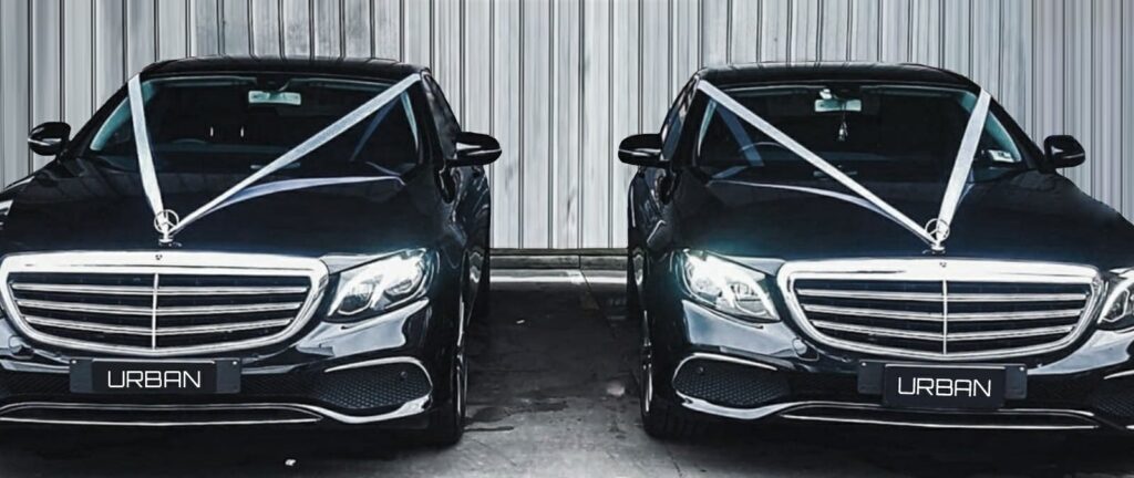 Affordable Luxury Car Rentals in Melbourne - Two black Mercedes for wedding transfer